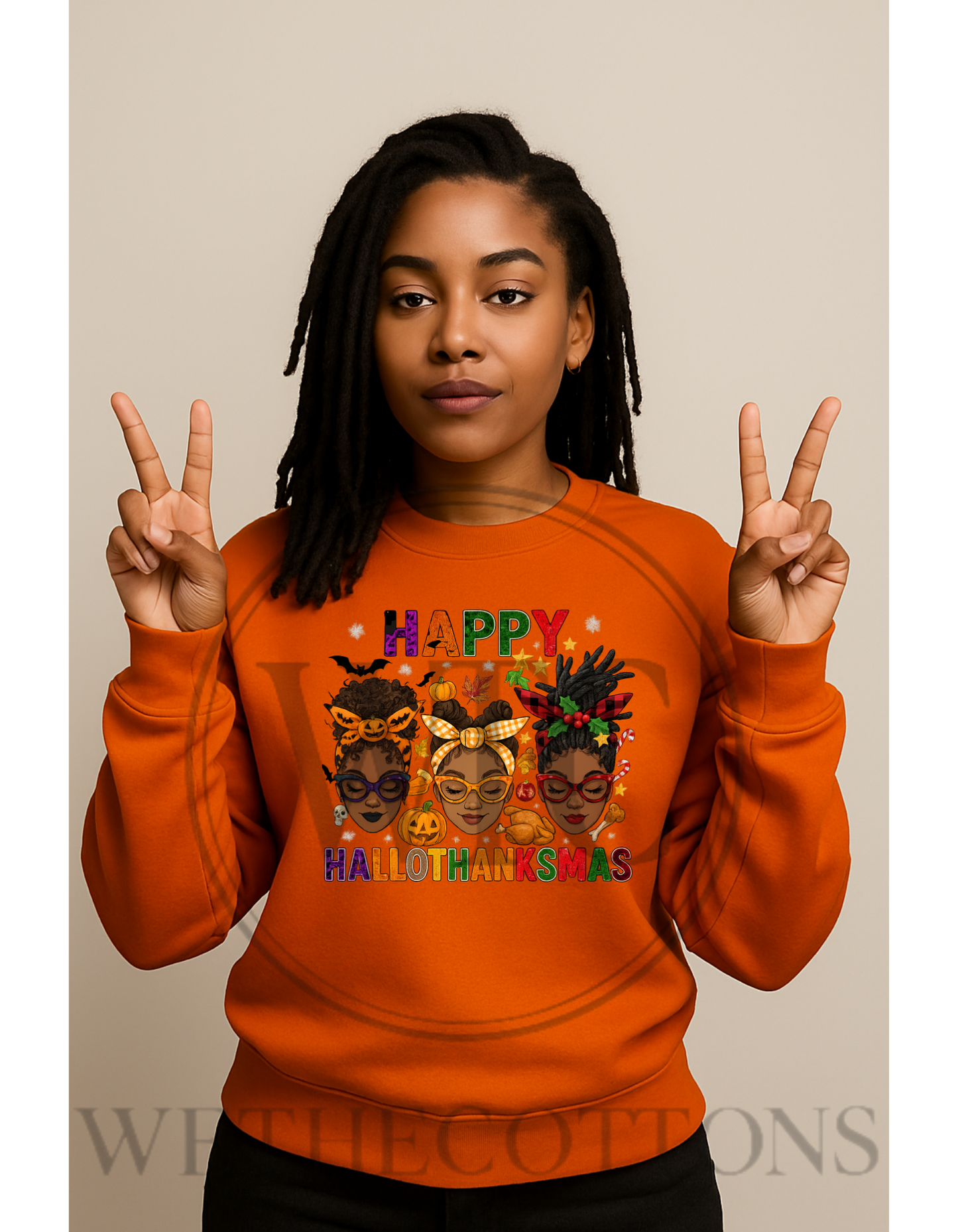 Happy HalloThanksmas Women’s Graphic Tee – Halloween, Thanksgiving & Christmas Afrocentric Design